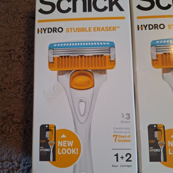 2 Pc‎ Schick Hydro Skin Stubble Eraser 2 Razor Handle with 4 Razor Refill Blades - Picture 2 of 7